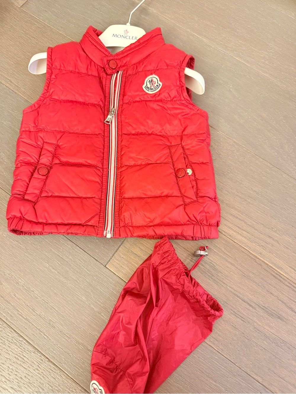 Moncler Bright Red Quilted Kids Puffer Vest with Logo